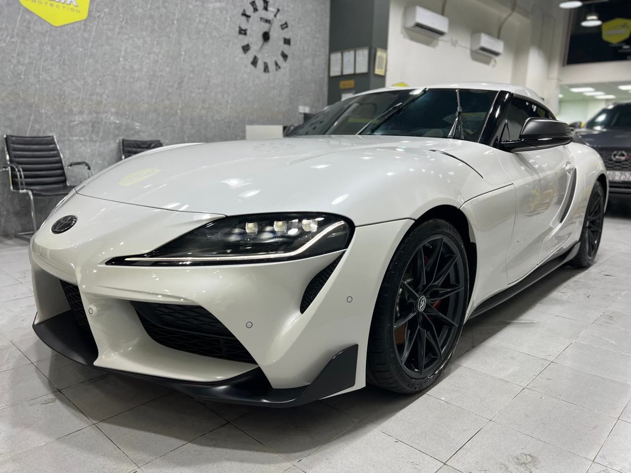 White Toyota GR Supra at the Shark Protection KW studio